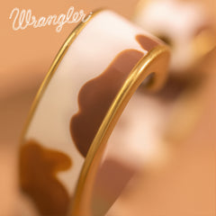 WGE-HCW-1135G Wrangler Cow Print Open Heart Shape  Earrings -Coffee