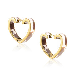 WGE-HCW-1135G Wrangler Cow Print Open Heart Shape  Earrings -Coffee