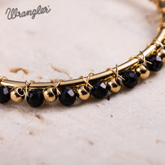 WGE-HP-1102GBK  Wrangler 14K Gold Plated Natural Stone Hoop Earrings - Black