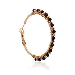 WGE-HP-1102GBK  Wrangler 14K Gold Plated Natural Stone Hoop Earrings - Black