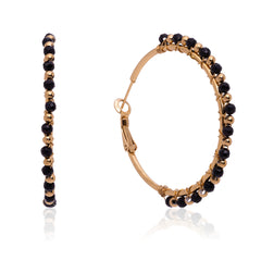 WGE-HP-1102GBK  Wrangler 14K Gold Plated Natural Stone Hoop Earrings - Black