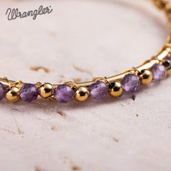 WGE-HP-1102GPP Wrangler 14K Gold Plated Natural Stone Hoop Earrings - Purple