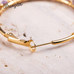 WGE-HP-1102GPP Wrangler 14K Gold Plated Natural Stone Hoop Earrings - Purple