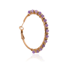 WGE-HP-1102GPP Wrangler 14K Gold Plated Natural Stone Hoop Earrings - Purple