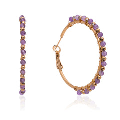 WGE-HP-1102GPP Wrangler 14K Gold Plated Natural Stone Hoop Earrings - Purple