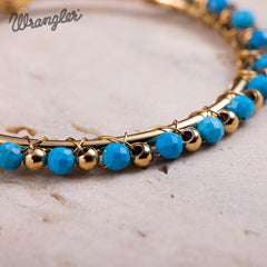 WGE-HP-1102GTQ Wrangler 14K Gold Plated Natural Stone Hoop Earrings -Turquoise