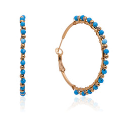 WGE-HP-1102GTQ Wrangler 14K Gold Plated Natural Stone Hoop Earrings -Turquoise