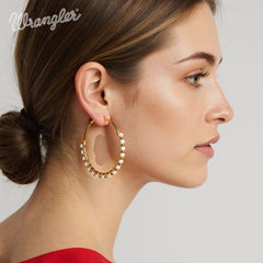 WGE-HP-1102GWH  Wrangler 14K Gold Plated Natural Stone Hoop Earrings - White