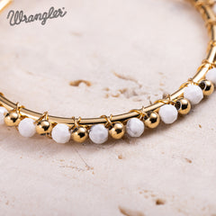 WGE-HP-1102GWH  Wrangler 14K Gold Plated Natural Stone Hoop Earrings - White