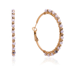 WGE-HP-1102GWH  Wrangler 14K Gold Plated Natural Stone Hoop Earrings - White