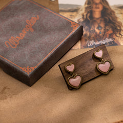 WGE-HT-1134G  Wrangler Natural Stone Heart Shape Dangling Earrings -Pink
