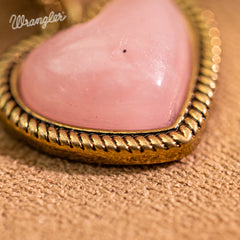 WGE-HT-1134G  Wrangler Natural Stone Heart Shape Dangling Earrings -Pink