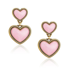 WGE-HT-1134G  Wrangler Natural Stone Heart Shape Dangling Earrings -Pink