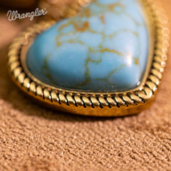 WGE-HT-1134G  Wrangler Natural Stone Heart Shape Dangling Earrings -Turquoise