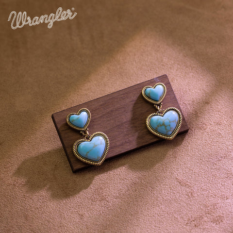 WGE-HT-1134G  Wrangler Natural Stone Heart Shape Dangling Earrings -Turquoise