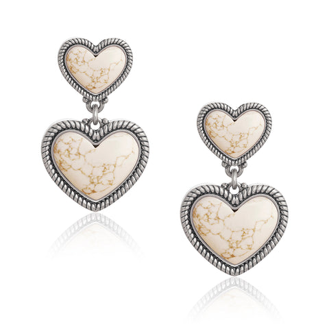 WGE-HT-1134S  Wrangler Natural Stone Heart Shape Dangling Earrings -Beige