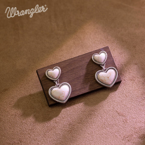 WGE-HT-1134S  Wrangler Natural Stone Heart Shape Dangling Earrings -Beige