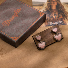 WGE-HT-1134S  Wrangler Natural Stone Heart Shape Dangling Earrings -Pink