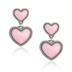 WGE-HT-1134S  Wrangler Natural Stone Heart Shape Dangling Earrings -Pink