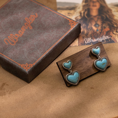 WGE-HT-1134S  Wrangler Natural Stone Heart Shape Dangling Earrings -Turquoise