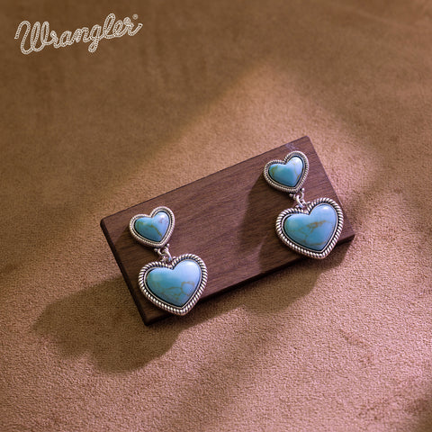 WGE-HT-1134S  Wrangler Natural Stone Heart Shape Dangling Earrings -Turquoise
