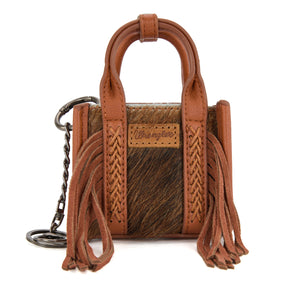WGH-1007BR Wrangler Cowhide Mini Fringe Tote / Keychain Bag - Brown