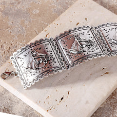 WGW-1001  Wrangler  Silver Chain Horse Head Concho Cuff Bracelet - Silver