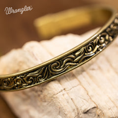 WGW-STL-1119G  Wrangler Gold Western Natural Stone Engraved Cuff Bracelet -Turquoise