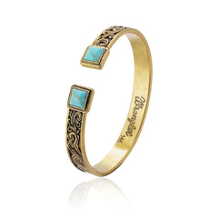 WGW-STL-1119G  Wrangler Gold Western Natural Stone Engraved Cuff Bracelet -Turquoise