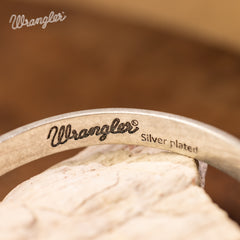 WGW-STL-1119S  Wrangler Silver Western Natural Stone Engraved Cuff Bracelet -Beige