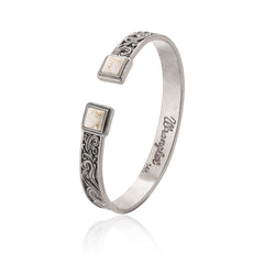 WGW-STL-1119S  Wrangler Silver Western Natural Stone Engraved Cuff Bracelet -Beige
