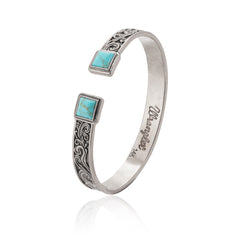 WGW-STL-1119S  Wrangler Silver Western Natural Stone Engraved Cuff Bracelet -Turquoise