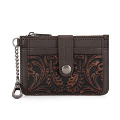 WGW-W1005  Wrangler Genuine Leather Floral Tooled RFID Card Wallet