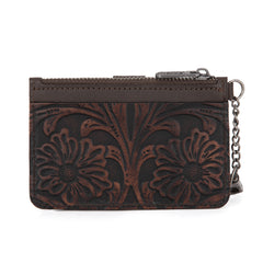 WGW-W1005  Wrangler Genuine Leather Floral Tooled RFID Card Wallet