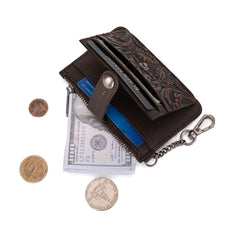 WGW-W1005  Wrangler Genuine Leather Floral Tooled RFID Card Wallet