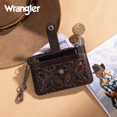 WGW-W1005  Wrangler Genuine Leather Floral Tooled RFID Card Wallet