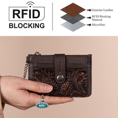 WGW-W1005  Wrangler Genuine Leather Floral Tooled RFID Card Wallet