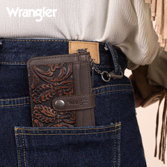 WGW-W1005  Wrangler Genuine Leather Floral Tooled RFID Card Wallet