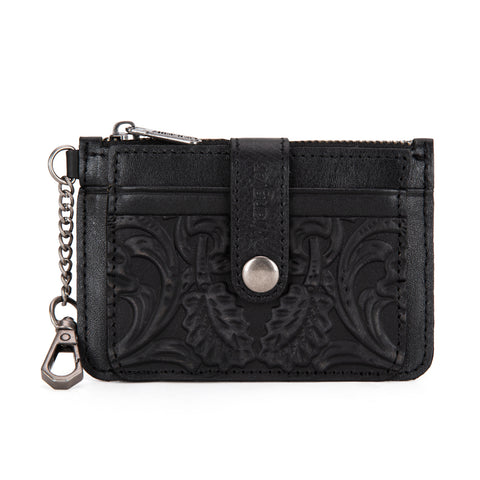 WGW-W1005  Wrangler Genuine Leather Floral Tooled RFID Card Wallet
