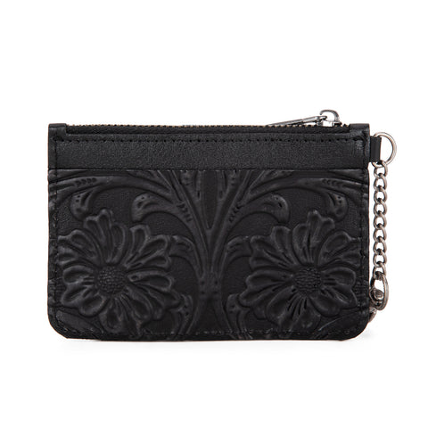 WGW-W1005  Wrangler Genuine Leather Floral Tooled RFID Card Wallet