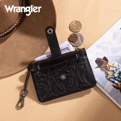 WGW-W1005  Wrangler Genuine Leather Floral Tooled RFID Card Wallet