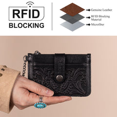 WGW-W1005  Wrangler Genuine Leather Floral Tooled RFID Card Wallet