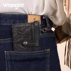 WGW-W1005  Wrangler Genuine Leather Floral Tooled RFID Card Wallet