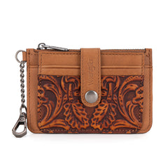 WGW-W1005  Wrangler Genuine Leather Floral Tooled RFID Card Wallet