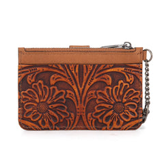 WGW-W1005  Wrangler Genuine Leather Floral Tooled RFID Card Wallet