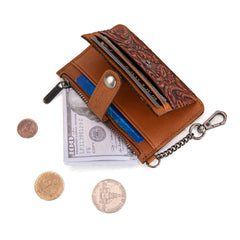 WGW-W1005  Wrangler Genuine Leather Floral Tooled RFID Card Wallet
