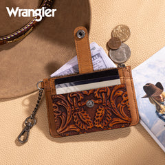 WGW-W1005  Wrangler Genuine Leather Floral Tooled RFID Card Wallet