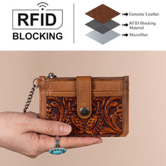 WGW-W1005  Wrangler Genuine Leather Floral Tooled RFID Card Wallet