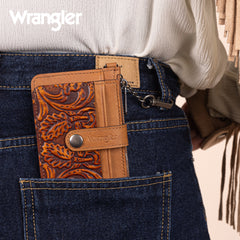WGW-W1005  Wrangler Genuine Leather Floral Tooled RFID Card Wallet