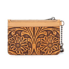 WGW-W1005  Wrangler Genuine Leather Floral Tooled RFID Card Wallet